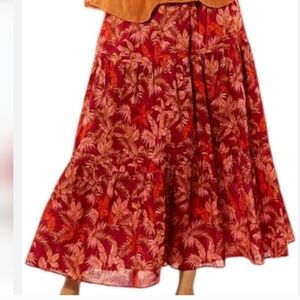 Elegant A-Line Skirt in Red and Orange Floral